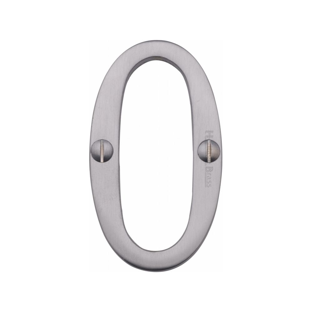 This is an image of a Heritage Brass - Numeral 0 Face Fix 76mm (3") Satin Chrome Finish, c1560-0-sc that is available to order from T.H Wiggans Ironmongery in Kendal.