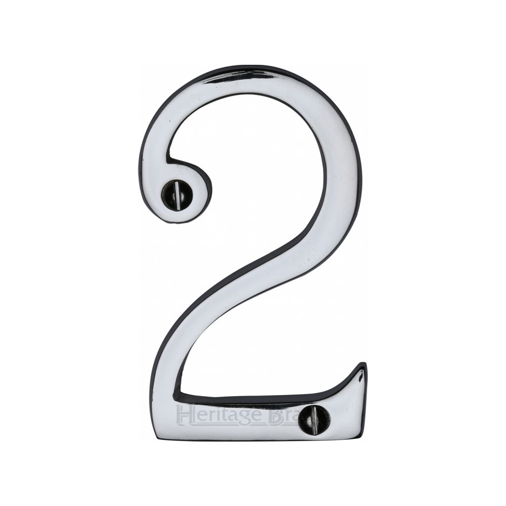 This is an image of a Heritage Brass - Numeral 2 Face Fix 76mm (3") Polished Chrome Finish, c1560-2-pc that is available to order from T.H Wiggans Ironmongery in Kendal.
