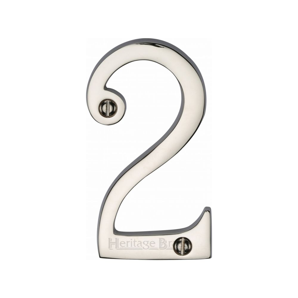This is an image of a Heritage Brass - Numeral 2 Face Fix 76mm (3") Polished Nickel Finish, c1560-2-pnf that is available to order from T.H Wiggans Ironmongery in Kendal.