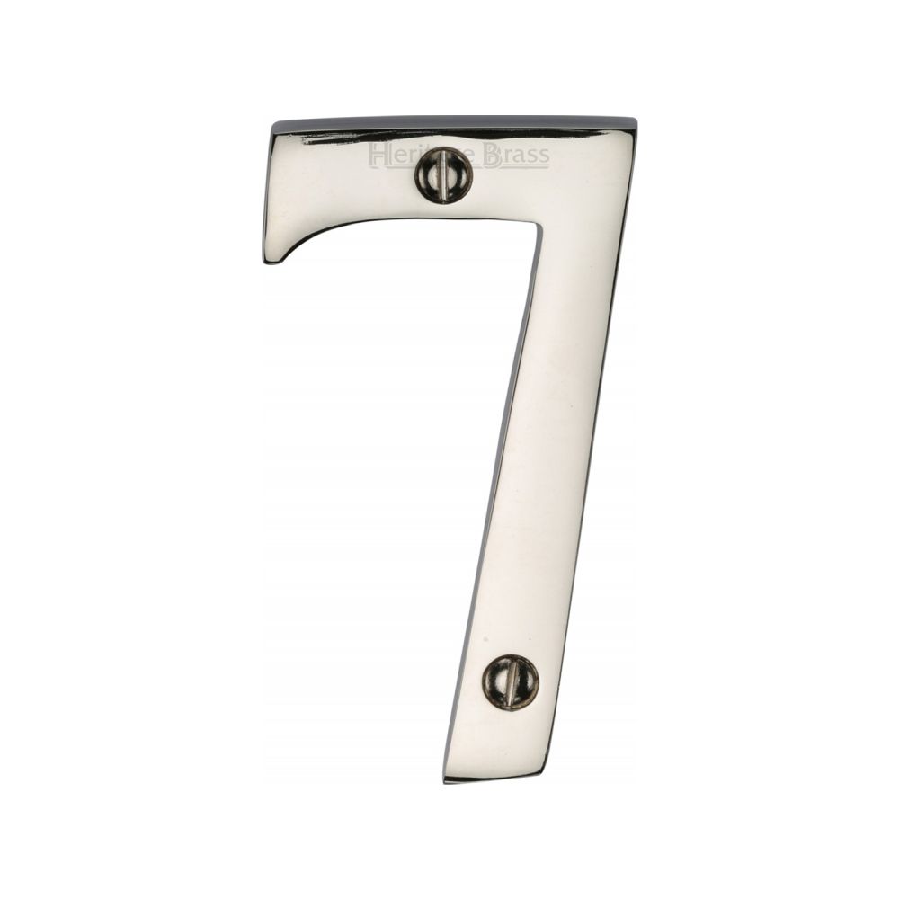 This is an image of a Heritage Brass - Numeral 7 Face Fix 76mm (3") Polished Nickel Finish, c1560-7-pnf that is available to order from T.H Wiggans Ironmongery in Kendal.