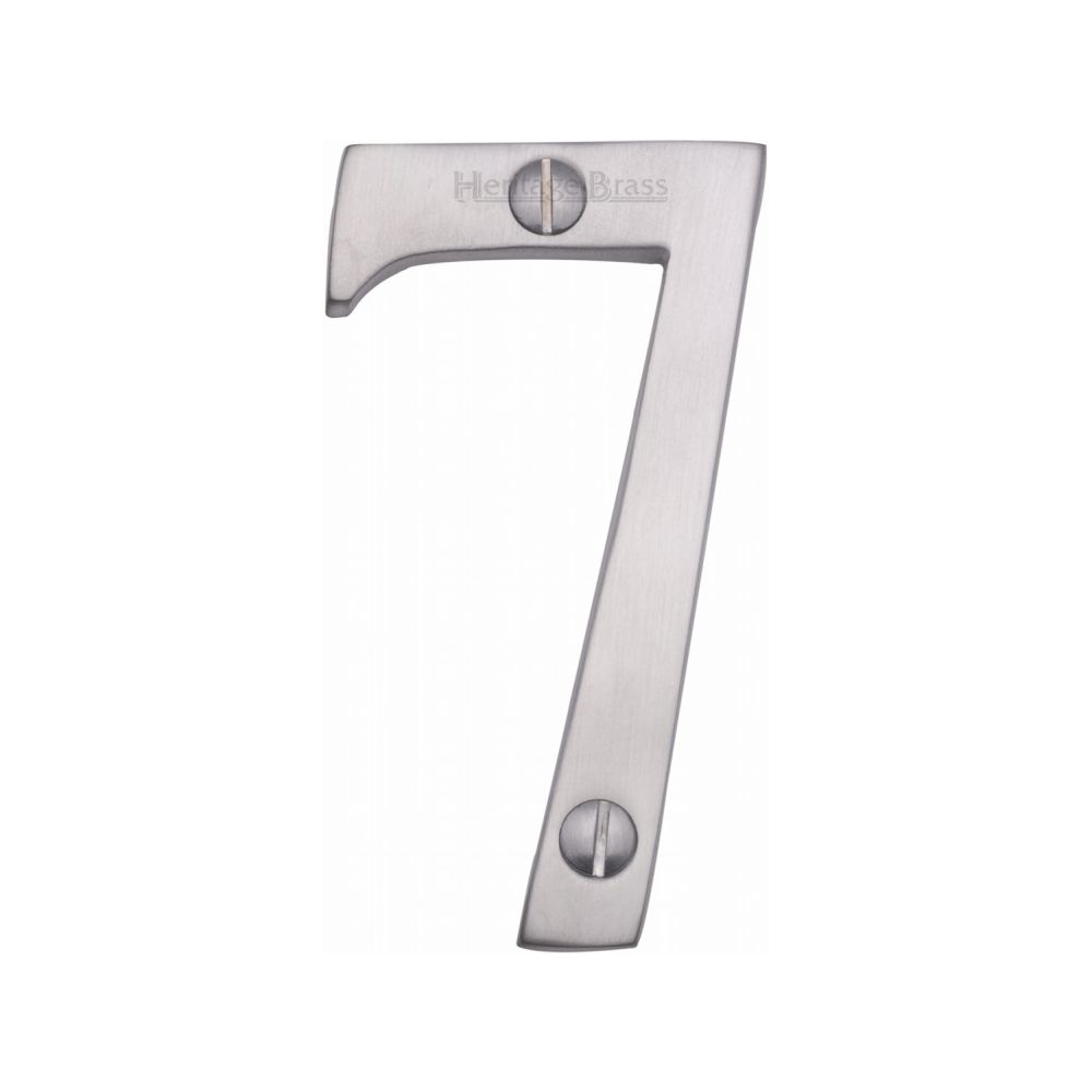 This is an image of a Heritage Brass - Numeral 7 Face Fix 76mm (3") Satin Chrome Finish, c1560-7-sc that is available to order from T.H Wiggans Ironmongery in Kendal.