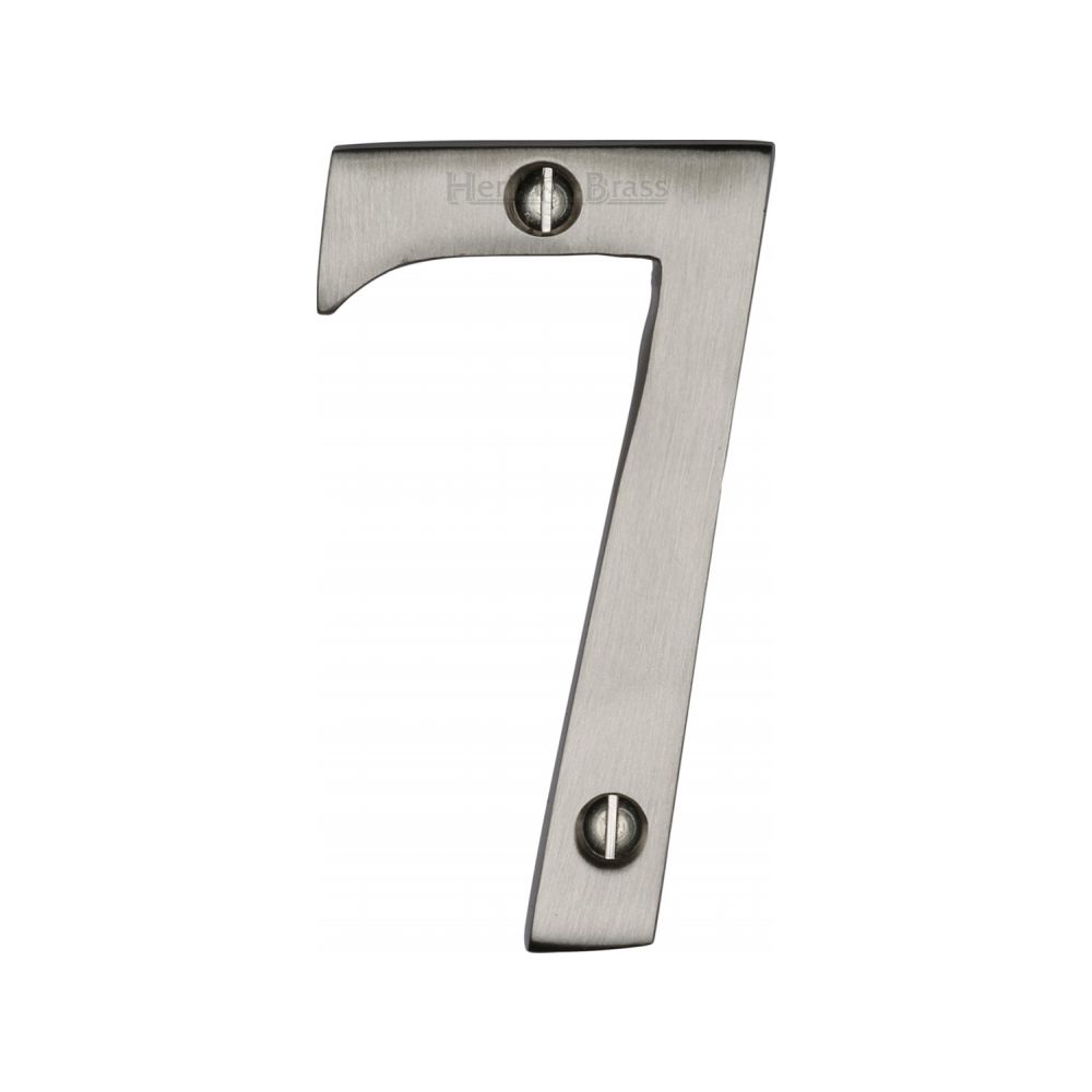 This is an image of a Heritage Brass - Numeral 7 Face Fix 76mm (3") Satin Nickel Finish, c1560-7-sn that is available to order from T.H Wiggans Ironmongery in Kendal.