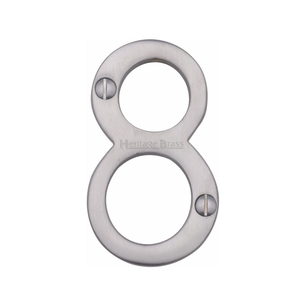 This is an image of a Heritage Brass - Numeral 8 Face Fix 76mm (3") Satin Chrome Finish, c1560-8-sc that is available to order from T.H Wiggans Ironmongery in Kendal.
