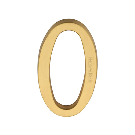 This is an image of a Heritage Brass - Numeral 0 Concealed Fix 76mm (3") Satin Brass finish, c1564-0-sb that is available to order from T.H Wiggans Ironmongery in Kendal.
