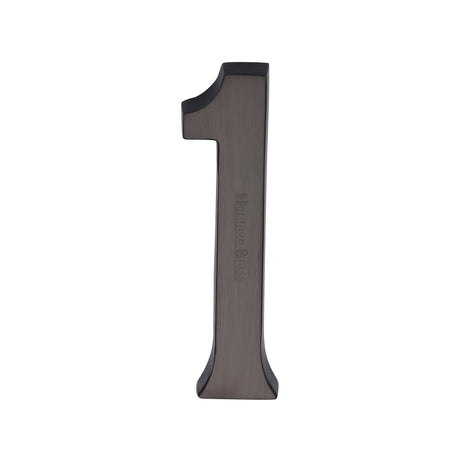 This is an image of a Heritage Brass - Numeral 1 Concealed Fix 76mm (3") Matt Bronze finish, c1564-1-mb that is available to order from T.H Wiggans Ironmongery in Kendal.