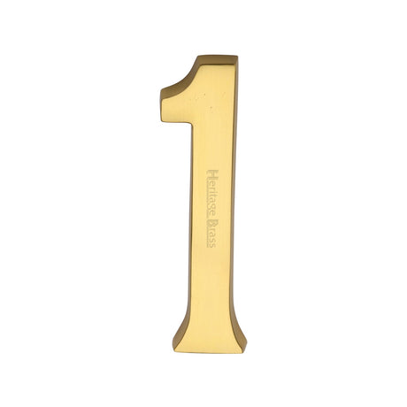 This is an image of a Heritage Brass - Numeral 1 Concealed Fix 76mm (3") Polished Brass finish, c1564-1-pb that is available to order from T.H Wiggans Ironmongery in Kendal.