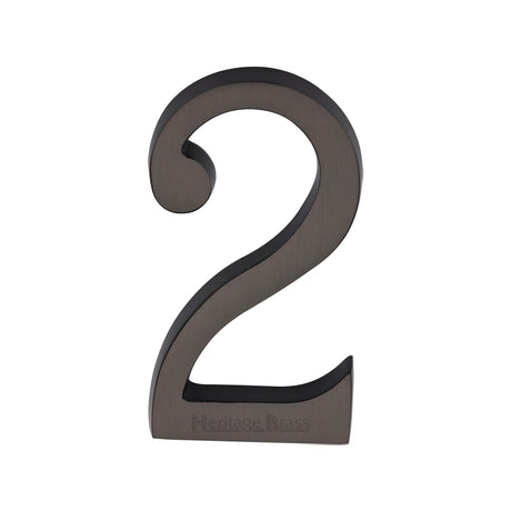 This is an image of a Heritage Brass - Numeral 2 Concealed Fix 76mm (3") Matt Bronze finish, c1564-2-mb that is available to order from T.H Wiggans Ironmongery in Kendal.