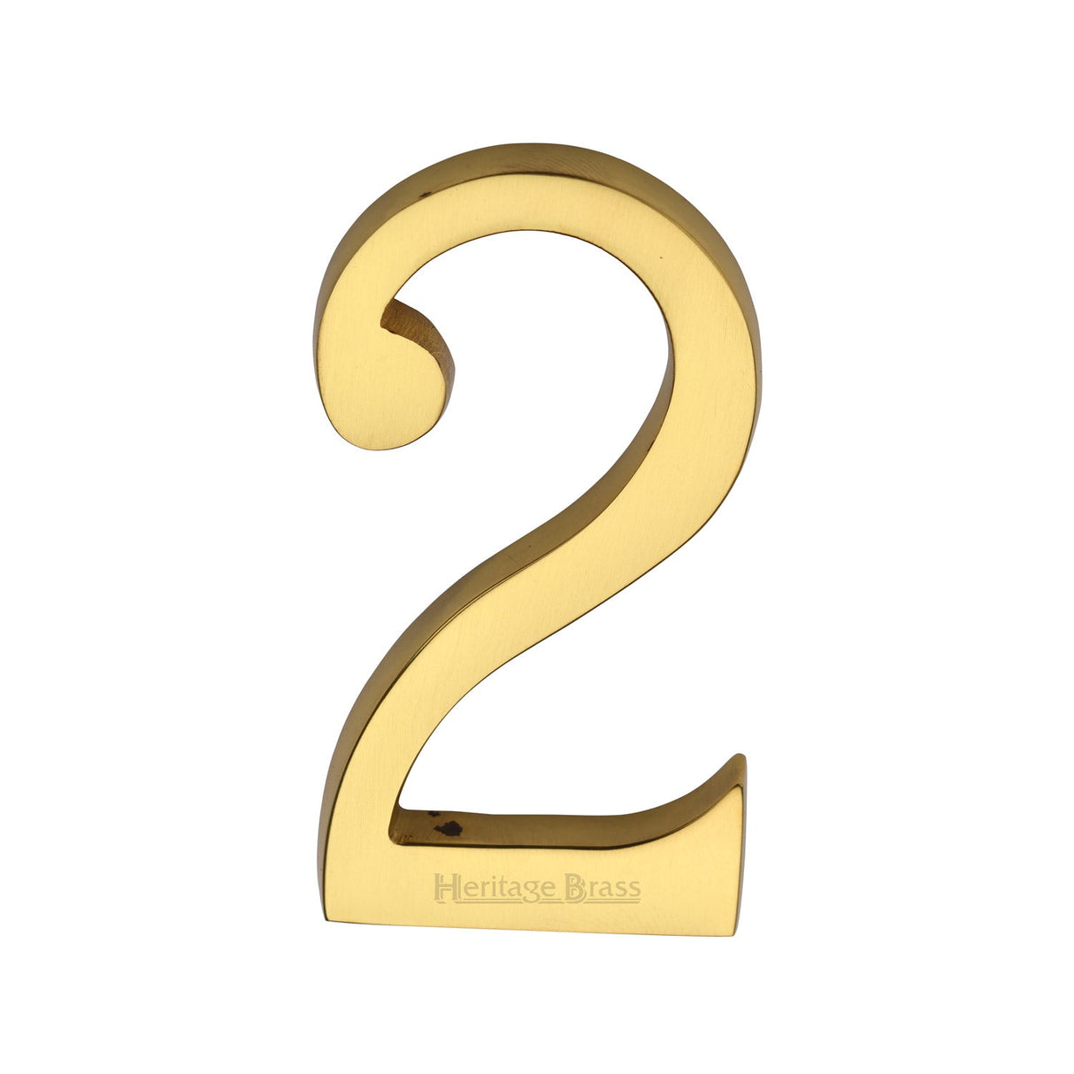 This is an image of a Heritage Brass - Numeral 2 Concealed Fix 76mm (3") Polished Brass finish, c1564-2-pb that is available to order from T.H Wiggans Ironmongery in Kendal.