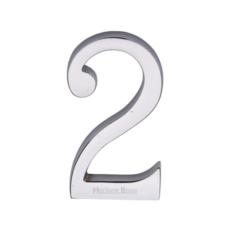 This is an image of a Heritage Brass - Numeral 2 Concealed Fix 76mm (3") Polished Chrome finish, c1564-2-pc that is available to order from T.H Wiggans Ironmongery in Kendal.