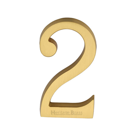 This is an image of a Heritage Brass - Numeral 2 Concealed Fix 76mm (3") Satin Brass finish, c1564-2-sb that is available to order from T.H Wiggans Ironmongery in Kendal.
