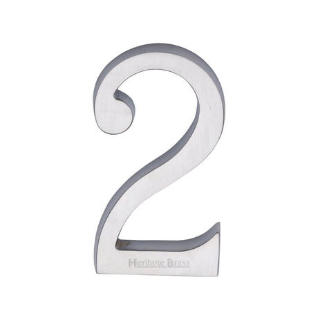 This is an image of a Heritage Brass - Numeral 2 Concealed Fix 76mm (3") Satin Chrome finish, c1564-2-sc that is available to order from T.H Wiggans Ironmongery in Kendal.