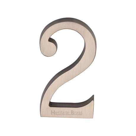This is an image of a Heritage Brass - Numeral 2 Concealed Fix 76mm (3") Satin Nickel finish, c1564-2-sn that is available to order from T.H Wiggans Ironmongery in Kendal.