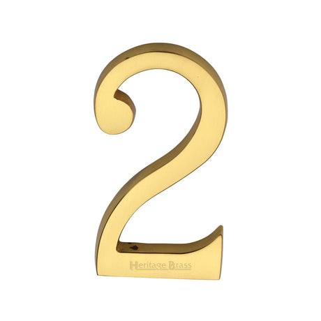This is an image of a Heritage Brass - Numeral 2 Concealed Fix 76mm (3") Unlacquered Brass finish, c1564-2-ulb that is available to order from T.H Wiggans Ironmongery in Kendal.