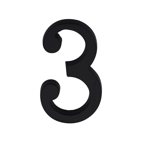 This is an image of a Heritage Brass - Numeral 3 Concealed Fix 76mm (3") Matt Black, c1564-3-bkmt that is available to order from T.H Wiggans Ironmongery in Kendal.