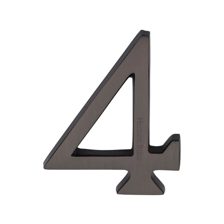 This is an image of a Heritage Brass - Numeral 4 Concealed Fix 76mm (3") Matt Bronze finish, c1564-4-mb that is available to order from T.H Wiggans Ironmongery in Kendal.