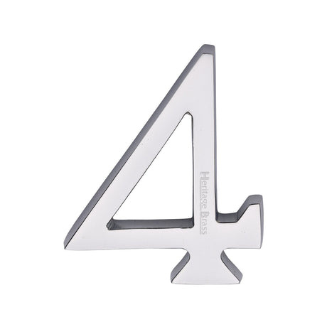 This is an image of a Heritage Brass - Numeral 4 Concealed Fix 76mm (3") Polished Chrome finish, c1564-4-pc that is available to order from T.H Wiggans Ironmongery in Kendal.
