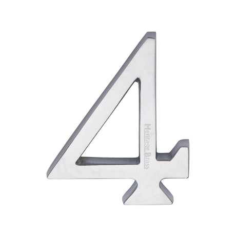 This is an image of a Heritage Brass - Numeral 4 Concealed Fix 76mm (3") Satin Chrome finish, c1564-4-sc that is available to order from T.H Wiggans Ironmongery in Kendal.