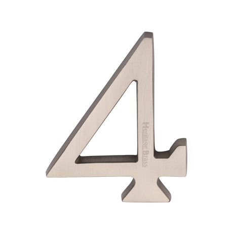 This is an image of a Heritage Brass - Numeral 4 Concealed Fix 76mm (3") Satin Nickel finish, c1564-4-sn that is available to order from T.H Wiggans Ironmongery in Kendal.