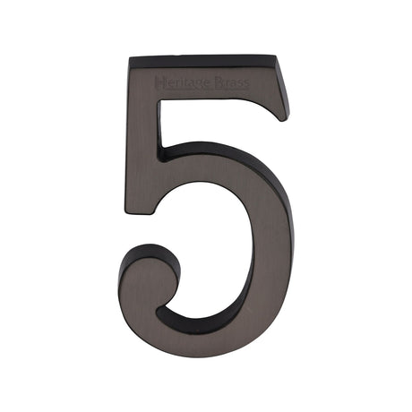 This is an image of a Heritage Brass - Numeral 5 Concealed Fix 76mm (3") Matt Bronze finish, c1564-5-mb that is available to order from T.H Wiggans Ironmongery in Kendal.