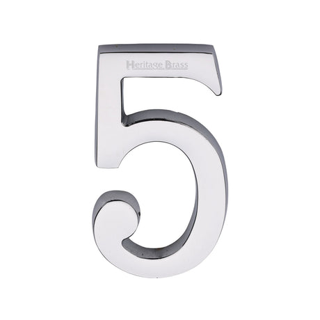 This is an image of a Heritage Brass - Numeral 5 Concealed Fix 76mm (3") Polished Chrome finish, c1564-5-pc that is available to order from T.H Wiggans Ironmongery in Kendal.