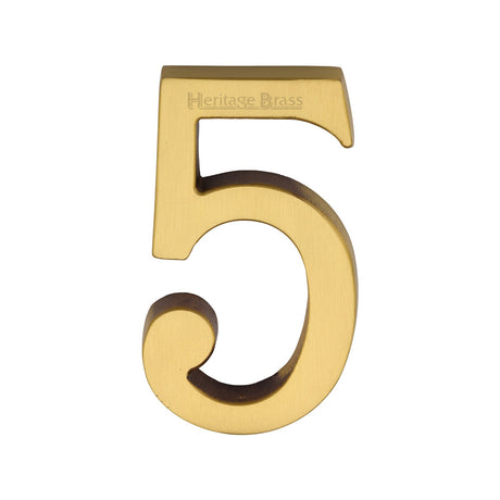This is an image of a Heritage Brass - Numeral 5 Concealed Fix 76mm (3") Satin Brass finish, c1564-5-sb that is available to order from T.H Wiggans Ironmongery in Kendal.