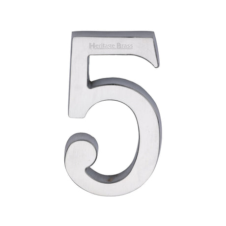 This is an image of a Heritage Brass - Numeral 5 Concealed Fix 76mm (3") Satin Chrome finish, c1564-5-sc that is available to order from T.H Wiggans Ironmongery in Kendal.