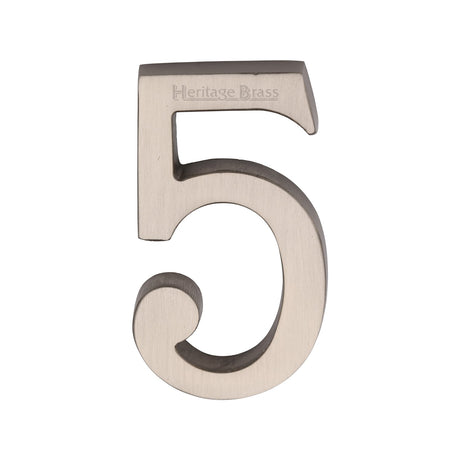 This is an image of a Heritage Brass - Numeral 5 Concealed Fix 76mm (3") Satin Nickel finish, c1564-5-sn that is available to order from T.H Wiggans Ironmongery in Kendal.