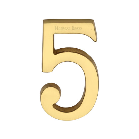 This is an image of a Heritage Brass - Numeral 5 Concealed Fix 76mm (3") Unlacquered Brass finish, c1564-5-ulb that is available to order from T.H Wiggans Ironmongery in Kendal.