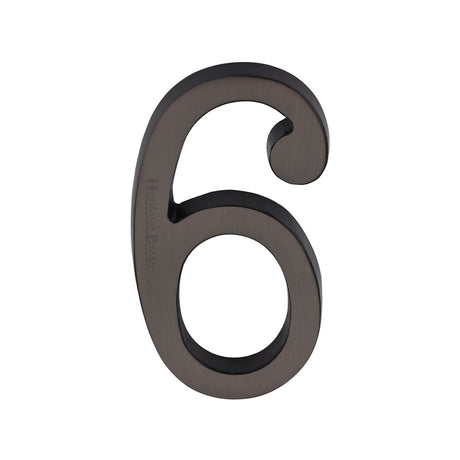 This is an image of a Heritage Brass - Numeral 6 Concealed Fix 76mm (3") Matt Bronze finish, c1564-6-mb that is available to order from T.H Wiggans Ironmongery in Kendal.