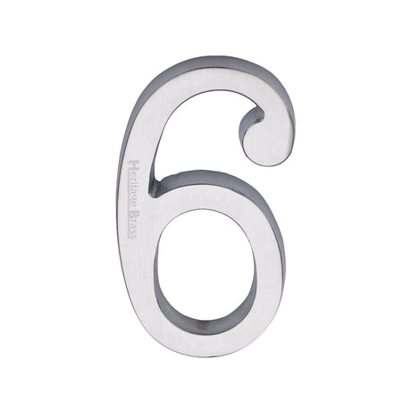 This is an image of a Heritage Brass - Numeral 6 Concealed Fix 76mm (3") Satin Chrome finish, c1564-6-sc that is available to order from T.H Wiggans Ironmongery in Kendal.