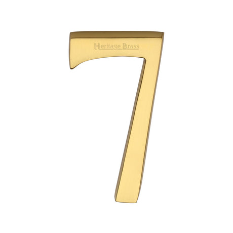 This is an image of a Heritage Brass - Numeral 7 Concealed Fix 76mm (3") Polished Brass finish, c1564-7-pb that is available to order from T.H Wiggans Ironmongery in Kendal.