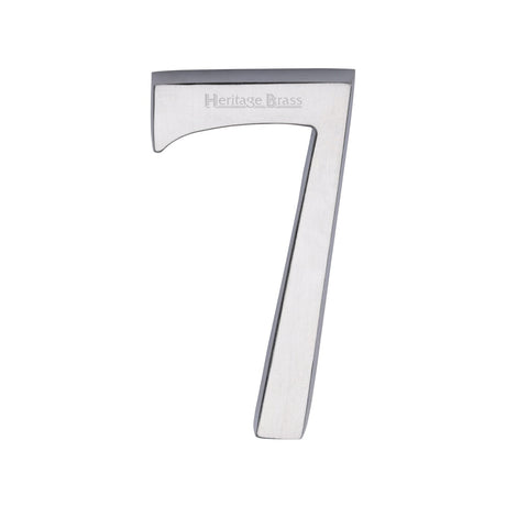 This is an image of a Heritage Brass - Numeral 7 Concealed Fix 76mm (3") Satin Chrome finish, c1564-7-sc that is available to order from T.H Wiggans Ironmongery in Kendal.