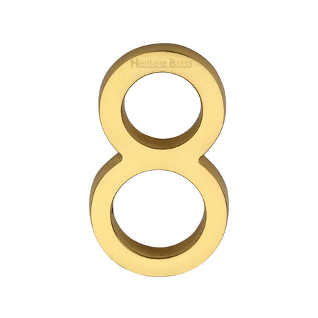 This is an image of a Heritage Brass - Numeral 8 Concealed Fix 76mm (3") Polished Brass finish, c1564-8-pb that is available to order from T.H Wiggans Ironmongery in Kendal.