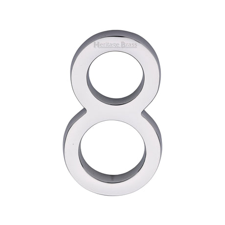 This is an image of a Heritage Brass - Numeral 8 Concealed Fix 76mm (3") Polished Chrome finish, c1564-8-pc that is available to order from T.H Wiggans Ironmongery in Kendal.