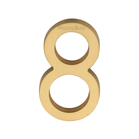 This is an image of a Heritage Brass - Numeral 8 Concealed Fix 76mm (3") Satin Brass finish, c1564-8-sb that is available to order from T.H Wiggans Ironmongery in Kendal.