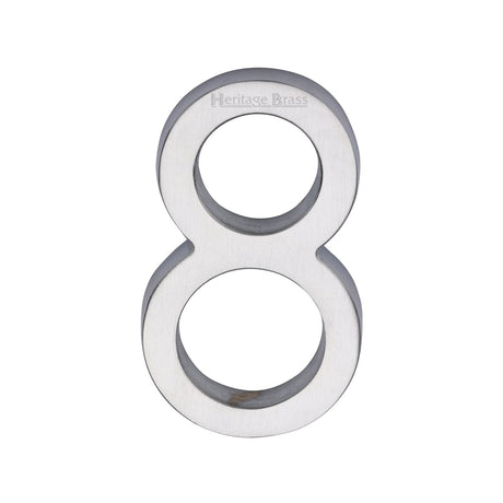 This is an image of a Heritage Brass - Numeral 8 Concealed Fix 76mm (3") Satin Chrome finish, c1564-8-sc that is available to order from T.H Wiggans Ironmongery in Kendal.