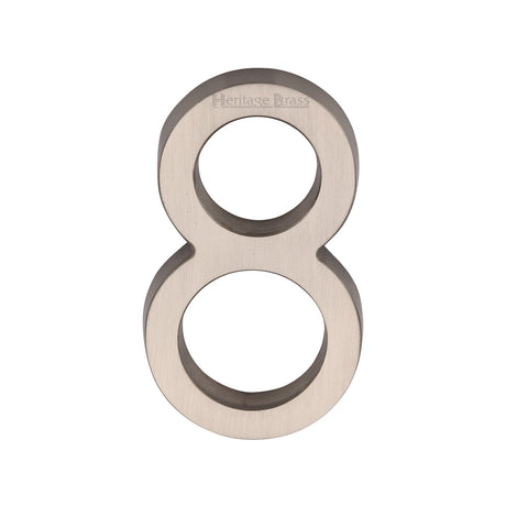 This is an image of a Heritage Brass - Numeral 8 Concealed Fix 76mm (3") Satin Nickel finish, c1564-8-sn that is available to order from T.H Wiggans Ironmongery in Kendal.