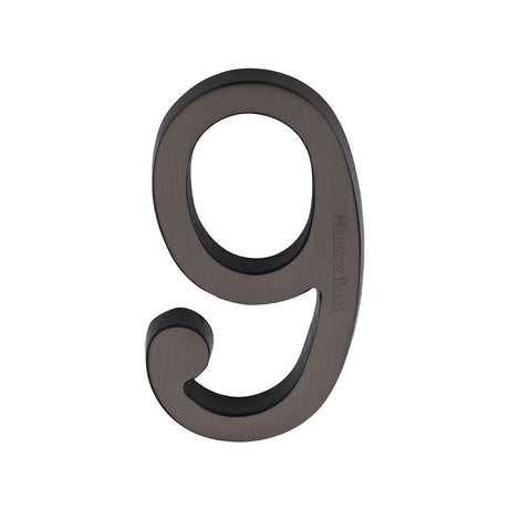 This is an image of a Heritage Brass - Numeral 9 Concealed Fix 76mm (3) Matt Bronze finish, c1564-9-mb that is available to order from T.H Wiggans Ironmongery in Kendal.