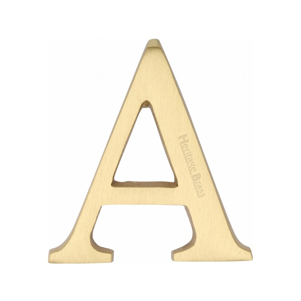 This is an image of a Heritage Brass - Alphabet A Pin Fix 51mm (2") Satin Brass Finish, c1565-2-a-sb that is available to order from T.H Wiggans Ironmongery in Kendal.