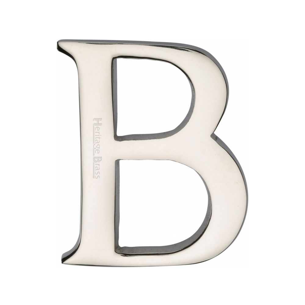 This is an image of a Heritage Brass - Alphabet B Pin Fix 51mm (2") Polished Nickel Finish, c1565-2-b-pnf that is available to order from T.H Wiggans Ironmongery in Kendal.