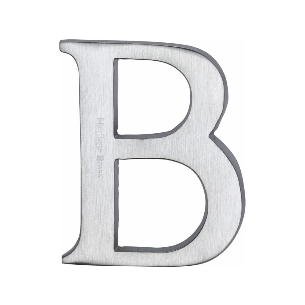 This is an image of a Heritage Brass - Alphabet B Pin Fix 51mm (2") Satin Chrome Finish, c1565-2-b-sc that is available to order from T.H Wiggans Ironmongery in Kendal.