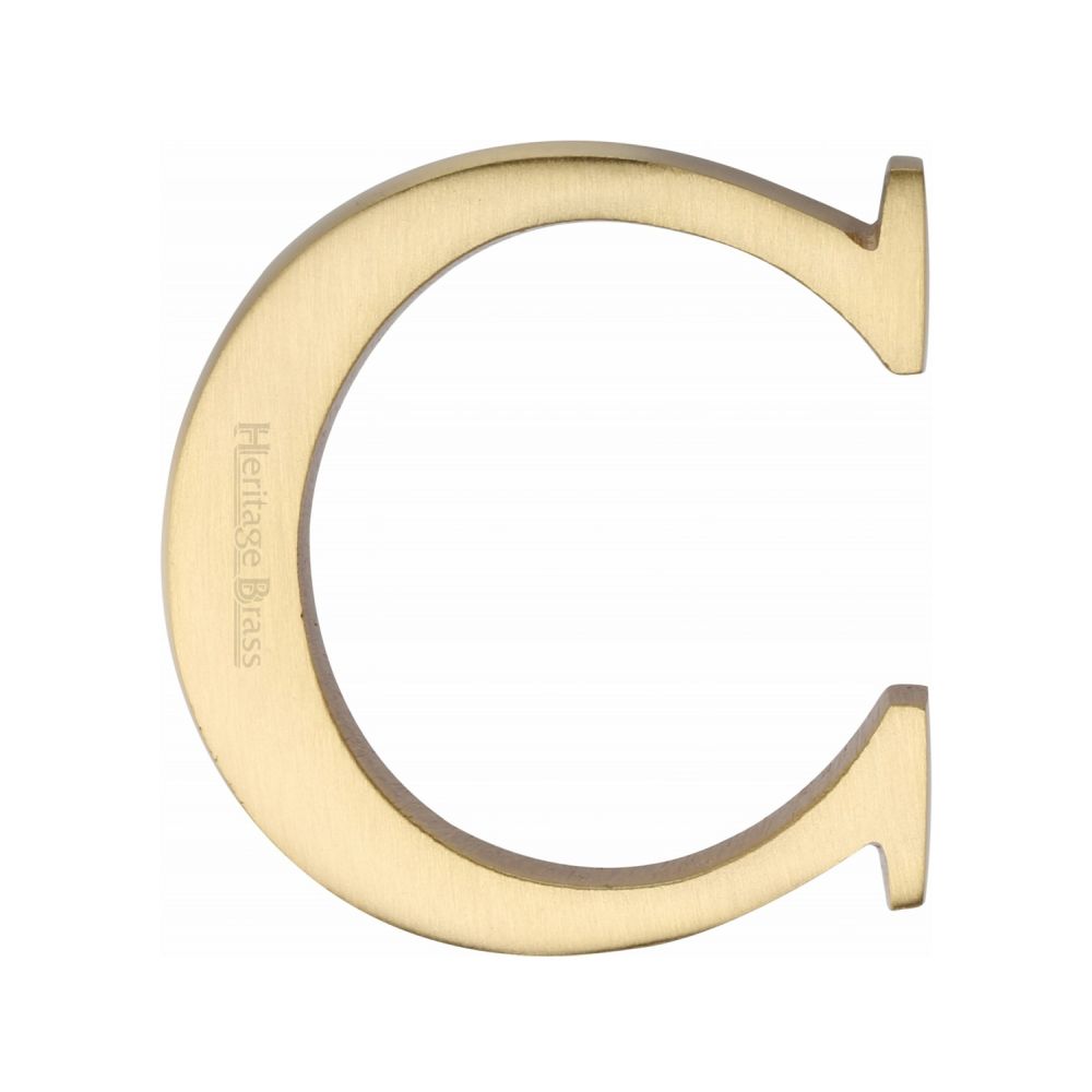This is an image of a Heritage Brass - Alphabet C Pin Fix 51mm (2") Satin Brass Finish, c1565-2-c-sb that is available to order from T.H Wiggans Ironmongery in Kendal.