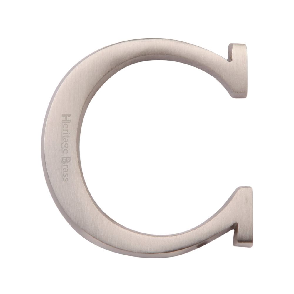 This is an image of a Heritage Brass - Alphabet C Pin Fix 51mm (2") Satin Nickel Finish, c1565-2-c-sn that is available to order from T.H Wiggans Ironmongery in Kendal.