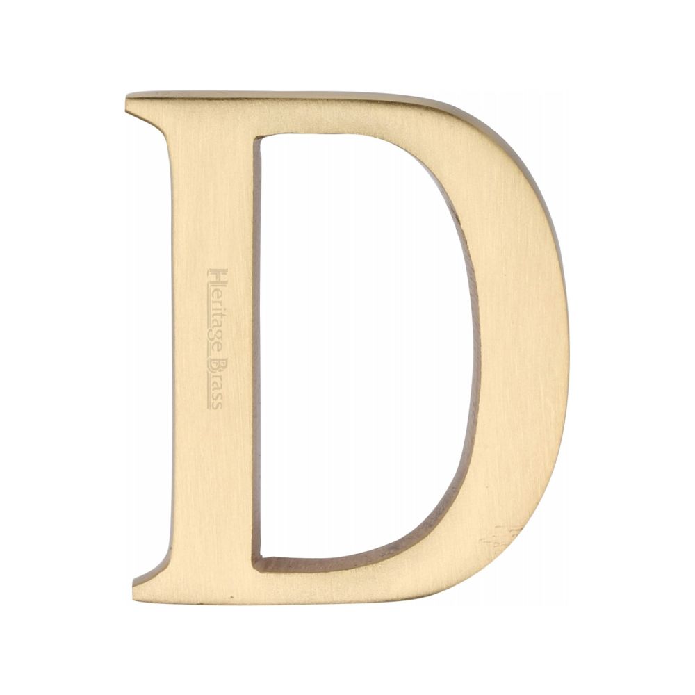 This is an image of a Heritage Brass - Alphabet D Pin Fix 51mm (2") Satin Brass Finish, c1565-2-d-sb that is available to order from T.H Wiggans Ironmongery in Kendal.