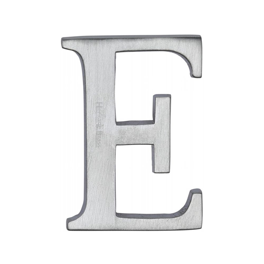 This is an image of a Heritage Brass - Alphabet E Pin Fix 51mm (2") Satin Chrome Finish, c1565-2-e-sc that is available to order from T.H Wiggans Ironmongery in Kendal.