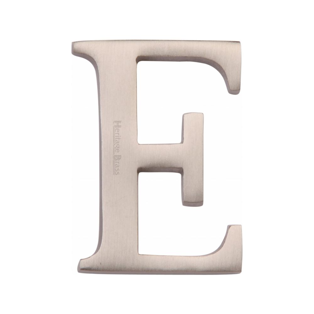 This is an image of a Heritage Brass - Alphabet E Pin Fix 51mm (2") Satin Nickel Finish, c1565-2-e-sn that is available to order from T.H Wiggans Ironmongery in Kendal.