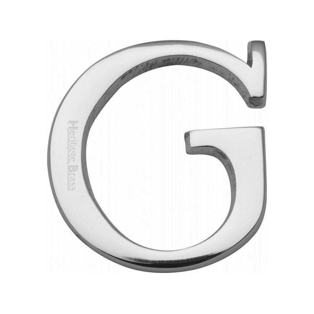 This is an image of a Heritage Brass - Alphabet G Pin Fix 51mm (2") Polished Chrome Finish, c1565-2-g-pc that is available to order from T.H Wiggans Ironmongery in Kendal.