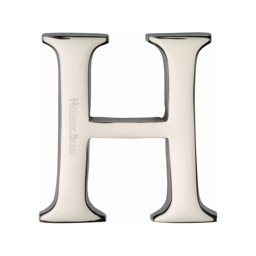 This is an image of a Heritage Brass - Alphabet H Pin Fix 51mm (2") Polished Nickel Finish, c1565-2-h-pnf that is available to order from T.H Wiggans Ironmongery in Kendal.