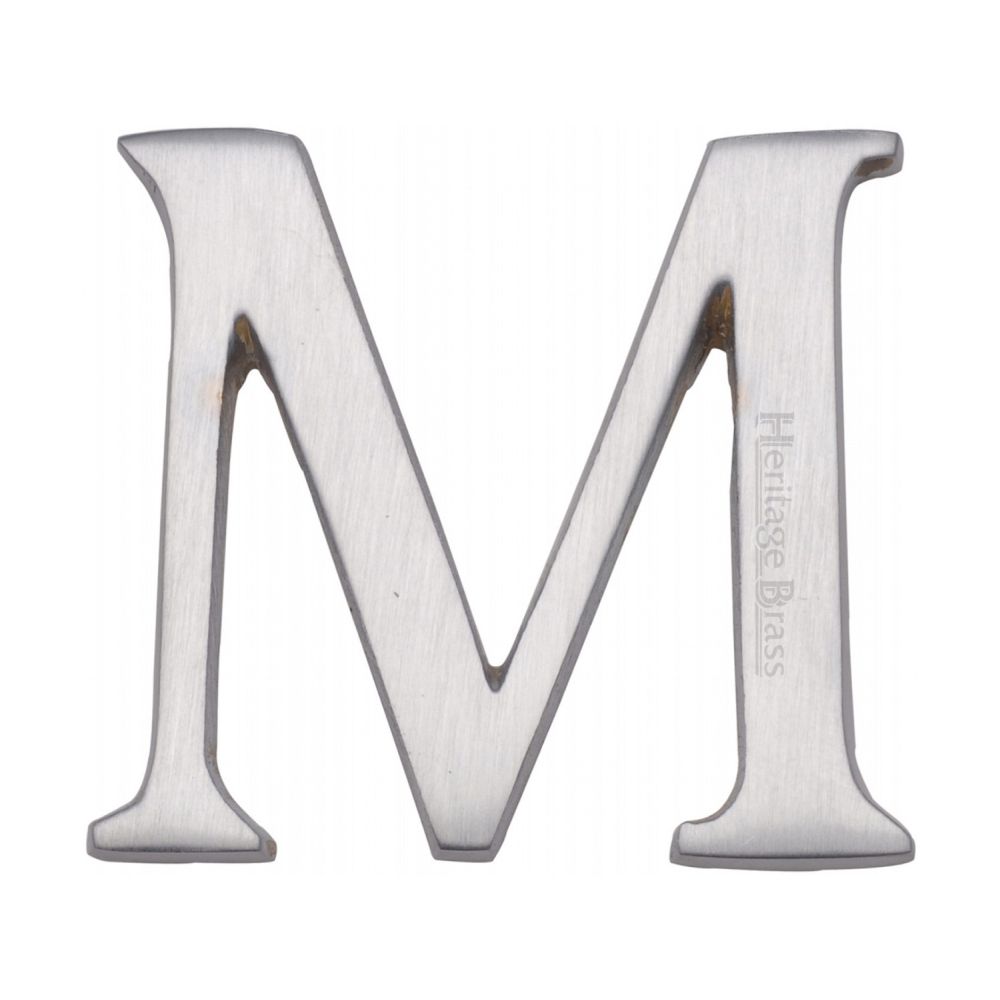 This is an image of a Heritage Brass - Alphabet M Pin Fix 51mm (2") Satin Chrome Finish, c1565-2-m-sc that is available to order from T.H Wiggans Ironmongery in Kendal.