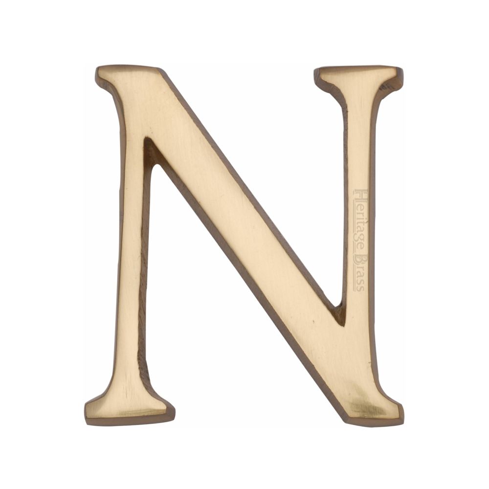 This is an image of a Heritage Brass - Alphabet N Pin Fix 51mm (2") Polished Brass Finish, c1565-2-n-pb that is available to order from T.H Wiggans Ironmongery in Kendal.